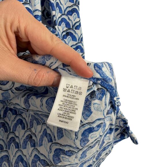 Sigrid Olsen Blue 100% Linen Tunic Top Coastal Beach Vacation Womens Large - Picture 6 of 7